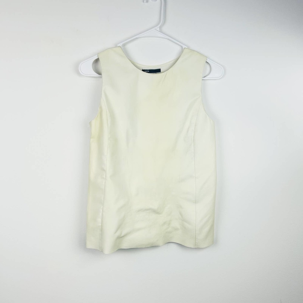Vince Ivory Genuine Lamb Leather Silk Blouse Size 2